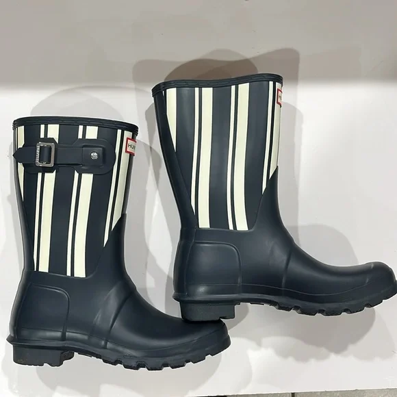 Hunter Mid-Calf Rain Boots Navy/White Sz 8 - Picture 5 of 13